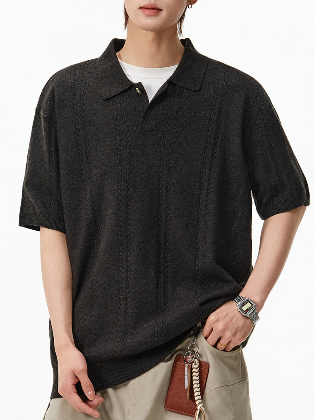 Twisted Dough Sticks Texture Loose-fit Polo Shirt