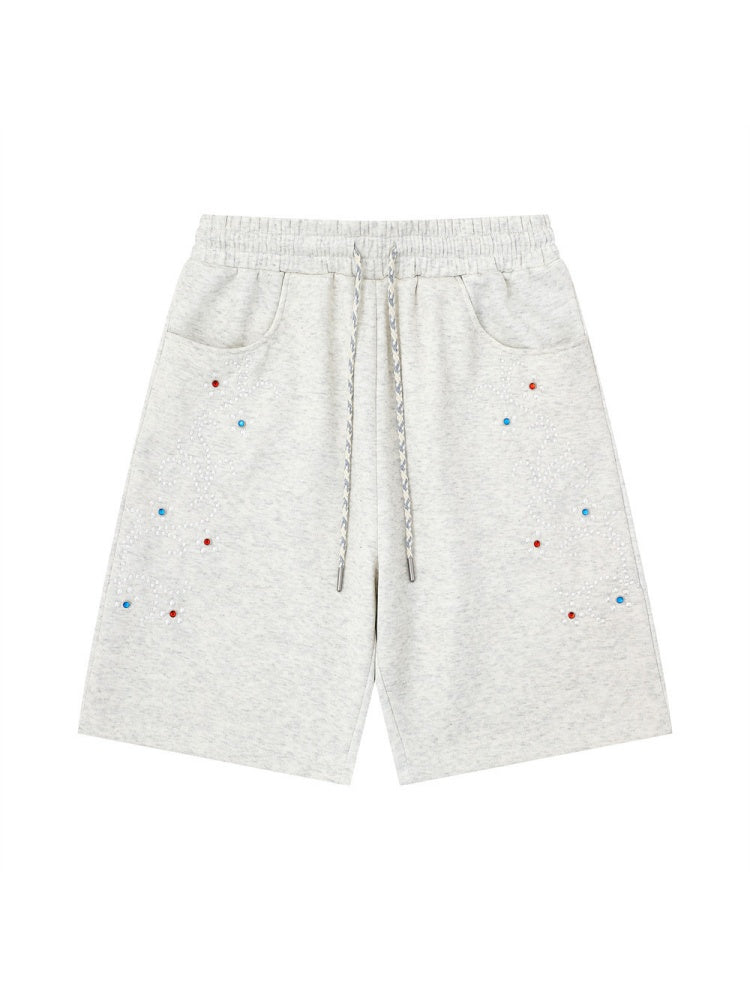 Rhinestone-studded Embroidery Vibe Loose-fit Five Points Shorts