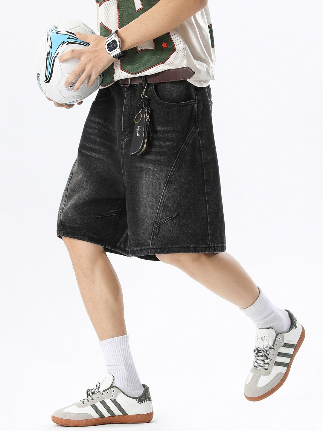 Distressed Washed Five Points Denim Shorts