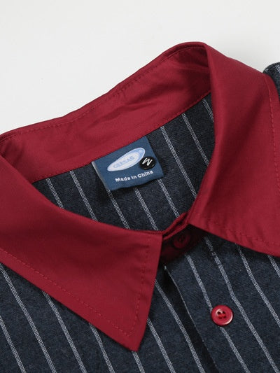 Retro Color-blocked Stripes Loose-fit Shirts