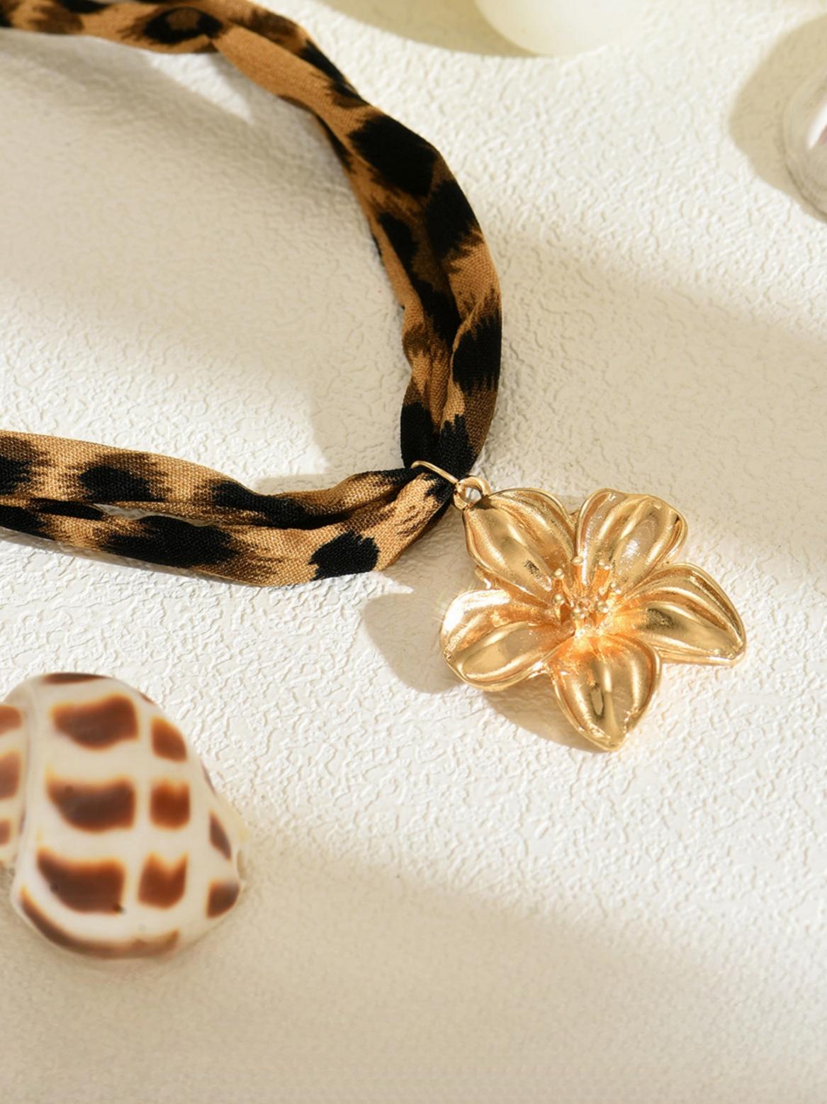 Leopard Print Seashell Starfish Necklace