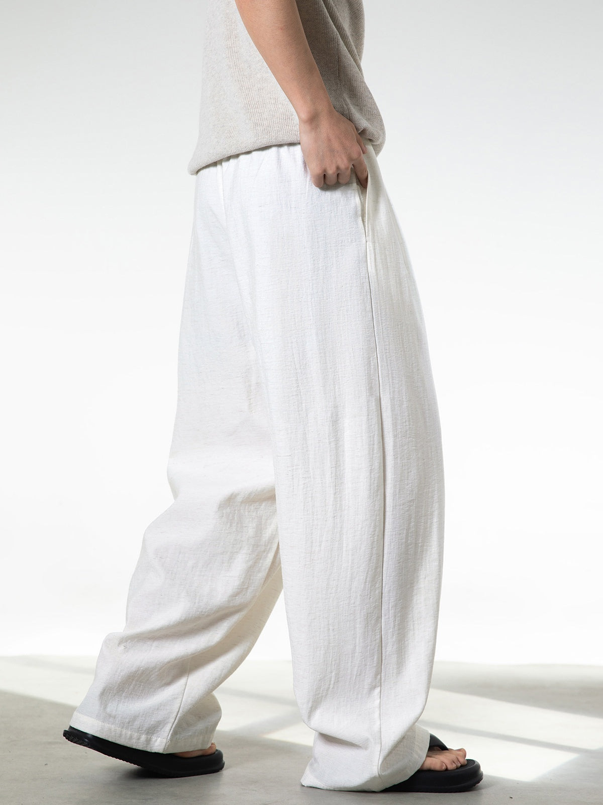 Imitation Cotton And Linen Drape Loose-fit Straight-fit Pants