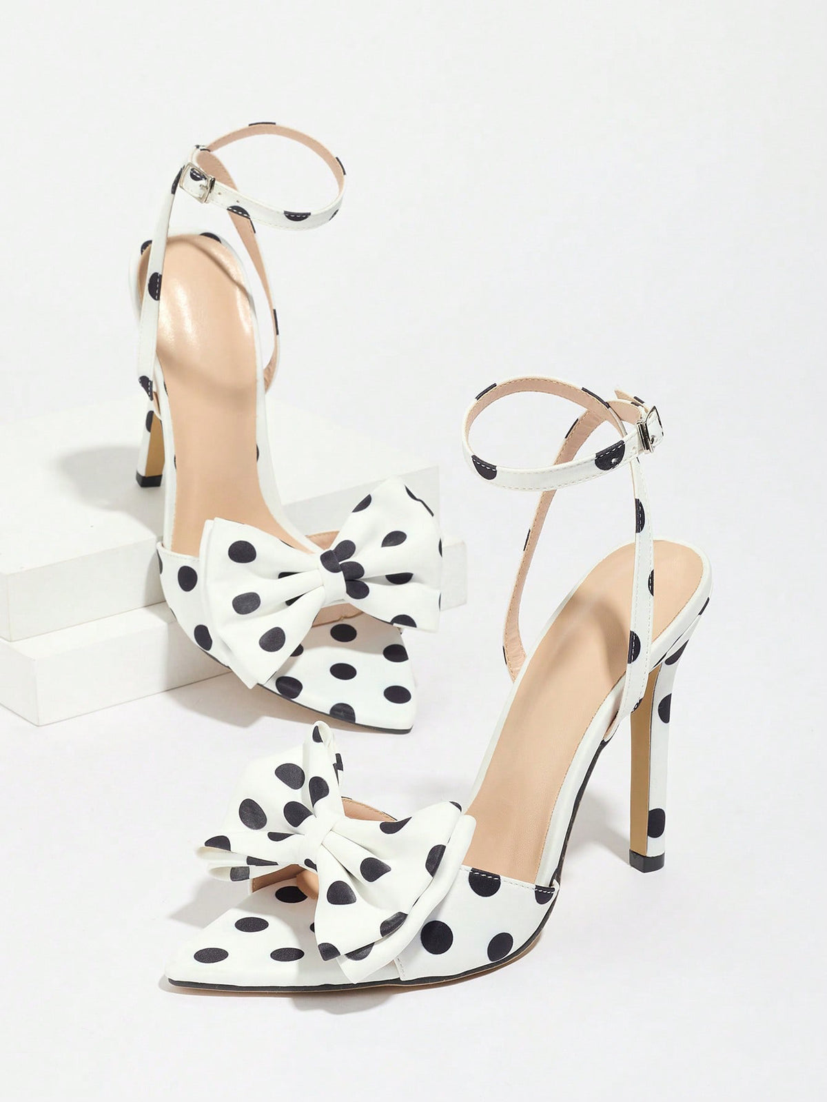 Sweet Color-blocked Polka Dot Bow High-heeled Sandals