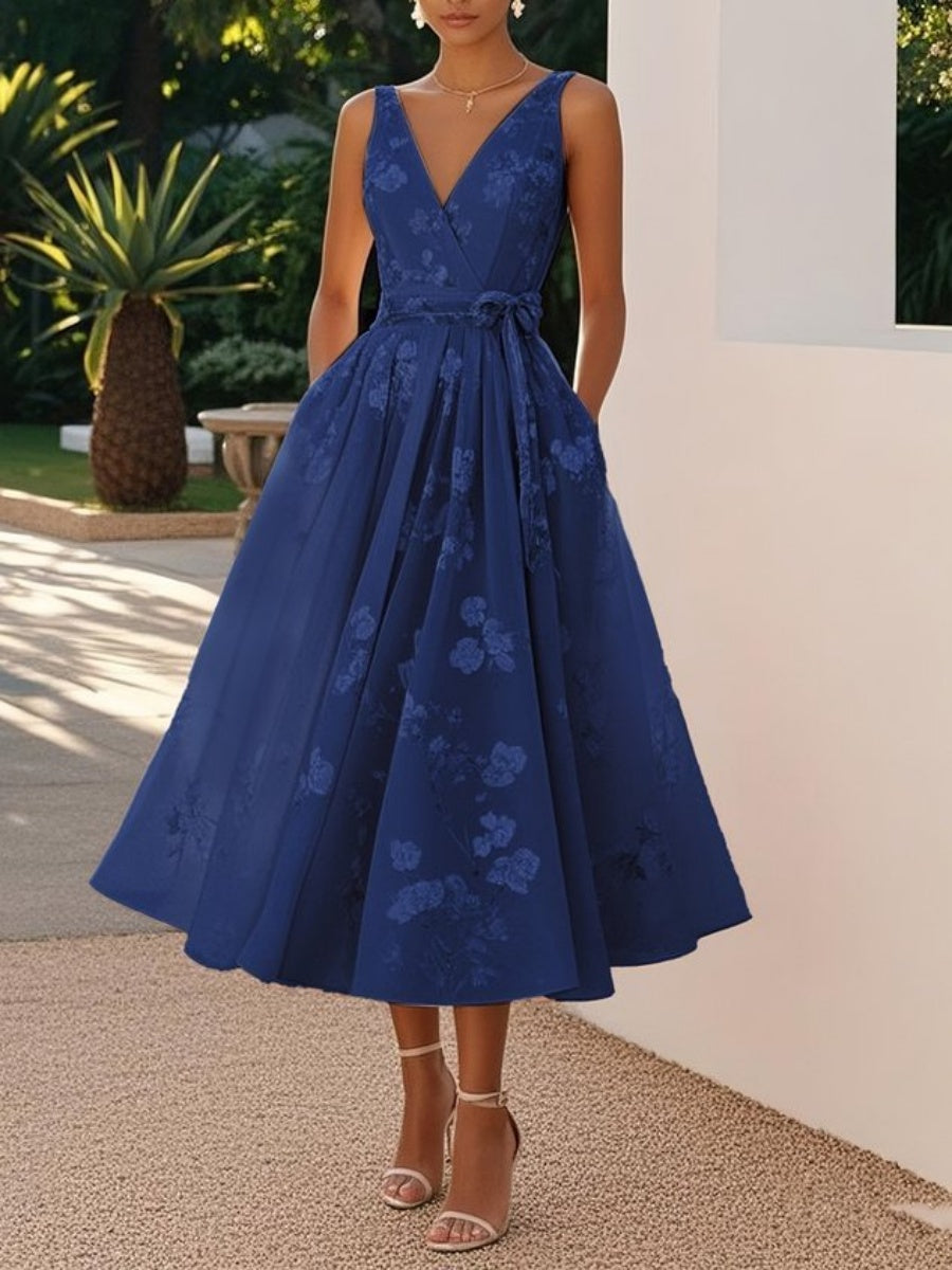 Floral Print Sleeveless Vest With V-neck Maxi Dresses
