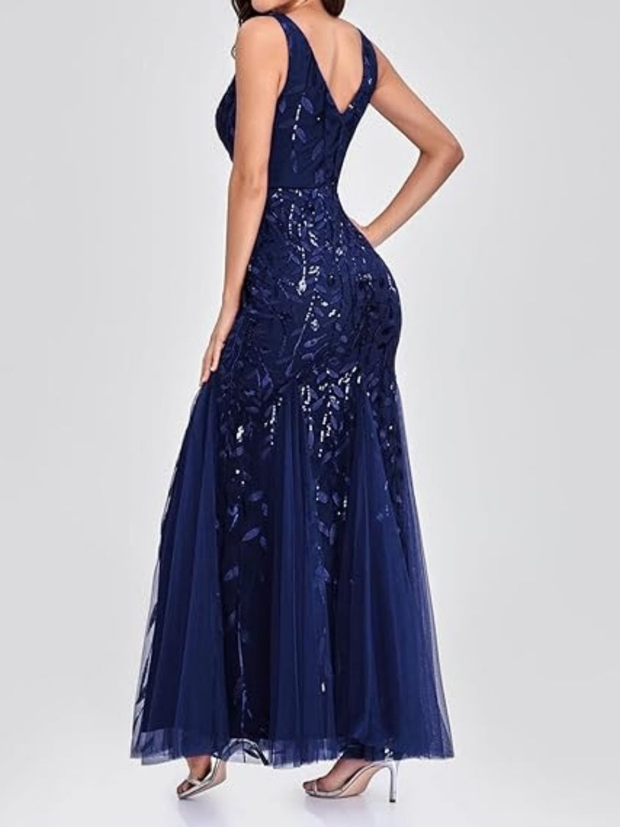 V-Neck Christmas Sequins Maxi Dresses