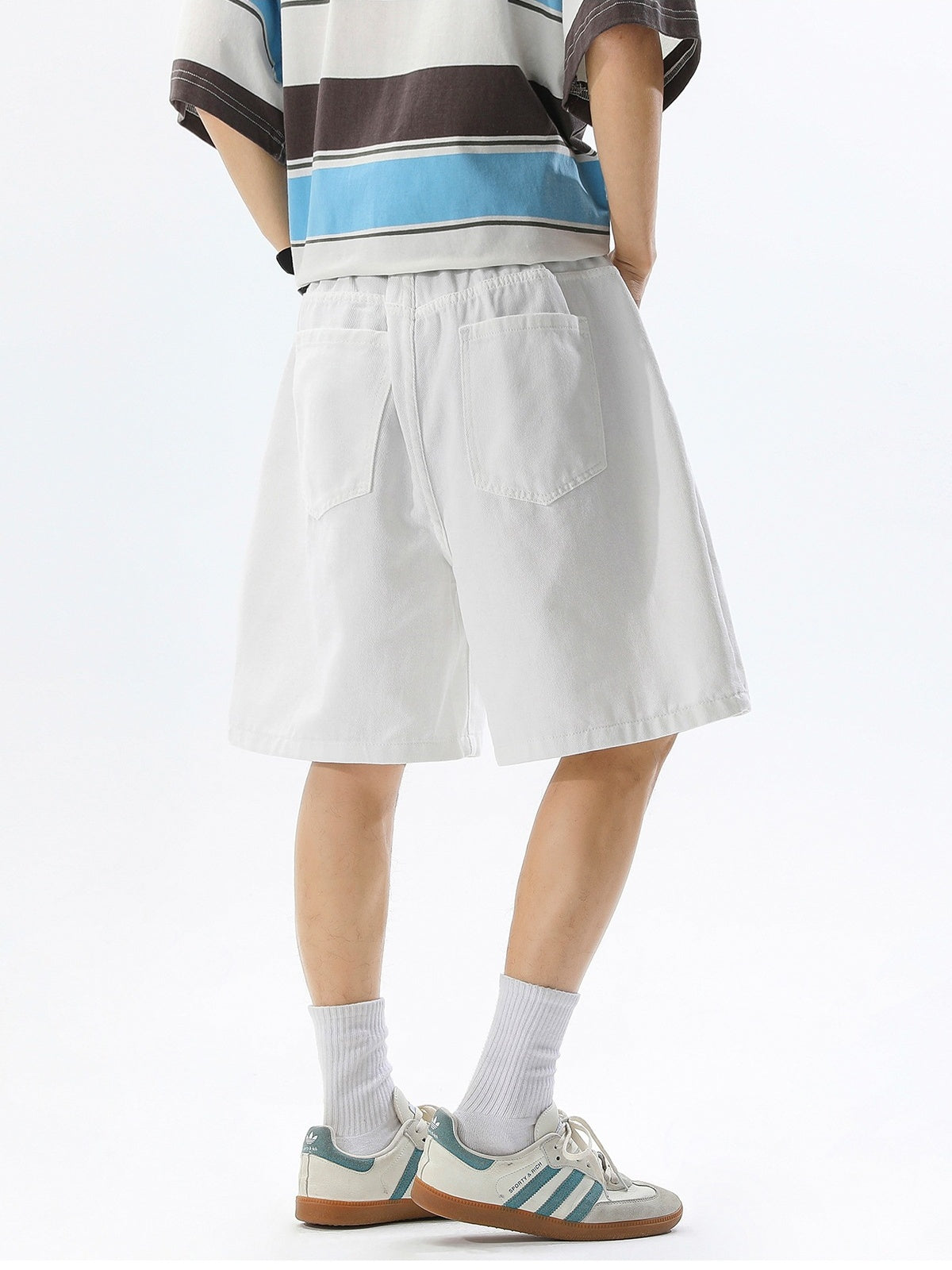 Washed Patchwork Five Points Denim Shorts