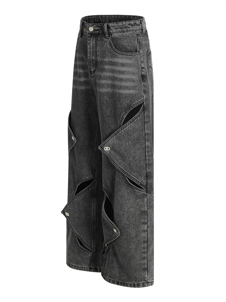 Punk Distressed Washed Patchwork Denim Pants