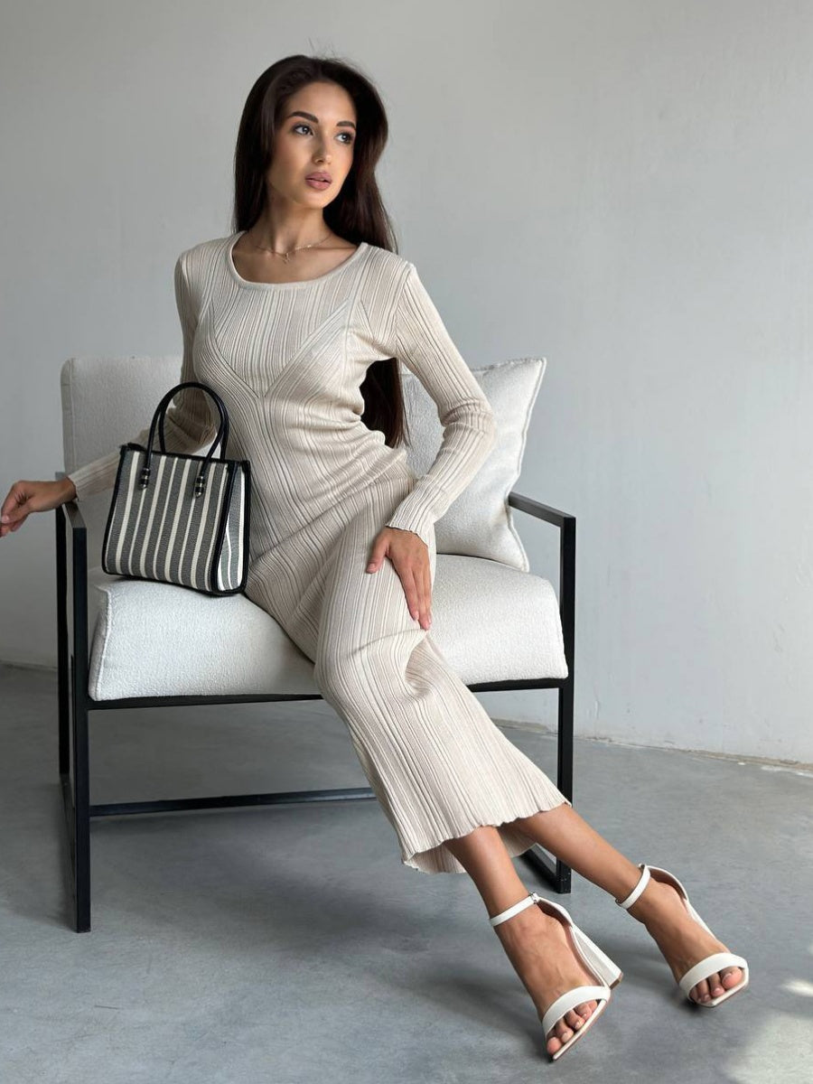 Round Neck Knitted Slim Fit Everyday Long Dress
