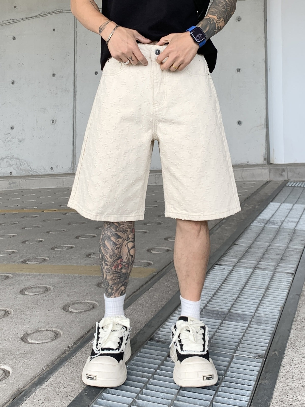 Jacquard Full Print Denim Lightweight Straight-fit Five Points Shorts