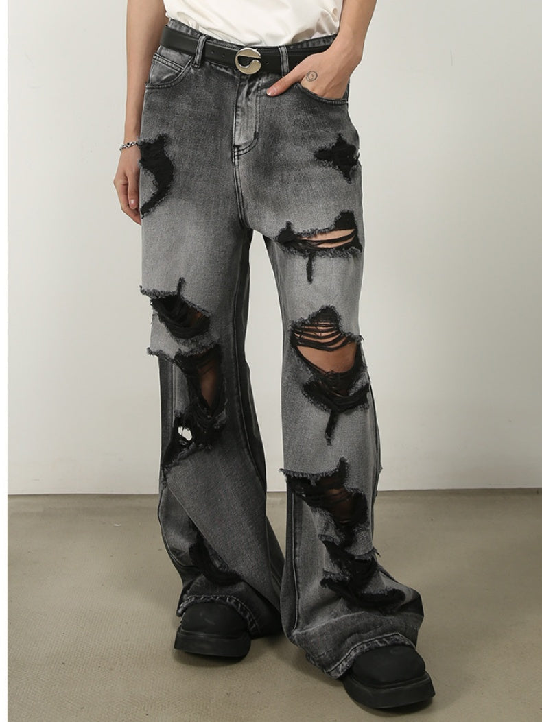 Hole Wide-leg Straight-fit Loose-fit Vibe Jeans