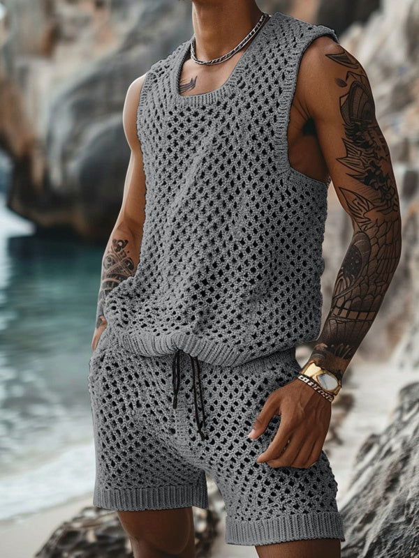 Leisure Vertical Stripes Slim-fit Vacation 2-piece Sets Set