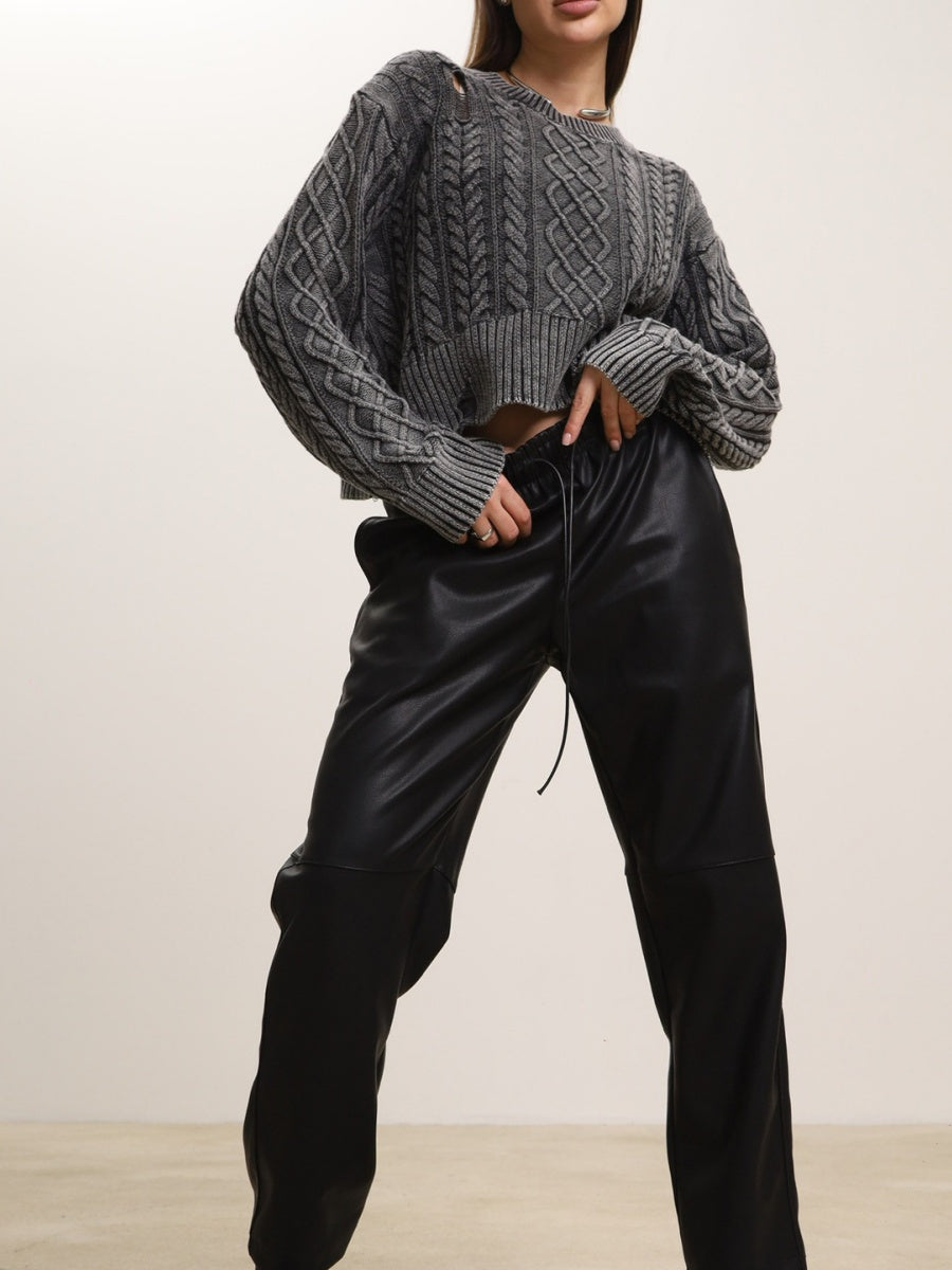 Liber Autumn women's washed short clothing Navel Hole Batwing sleeve pullover sweater