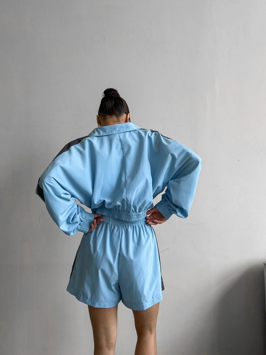 Liber Autumn women's contrast color block jacket long sleeve two piece suit