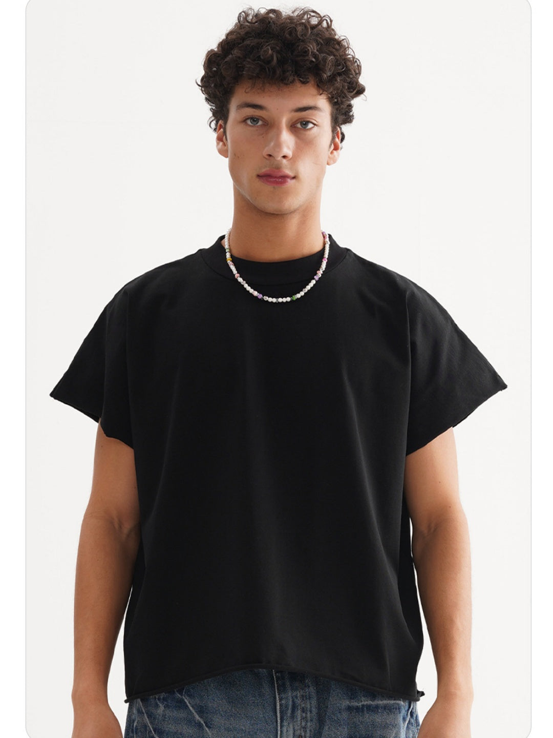 Boxy Boxy Rough Edge Solid Color T-shirt