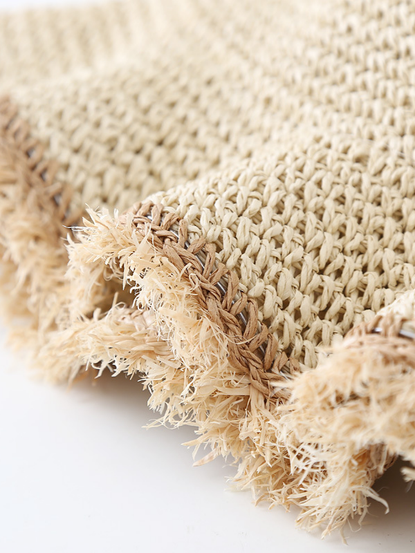 Wide-brimmed, Frayed Woven Straw Hat
