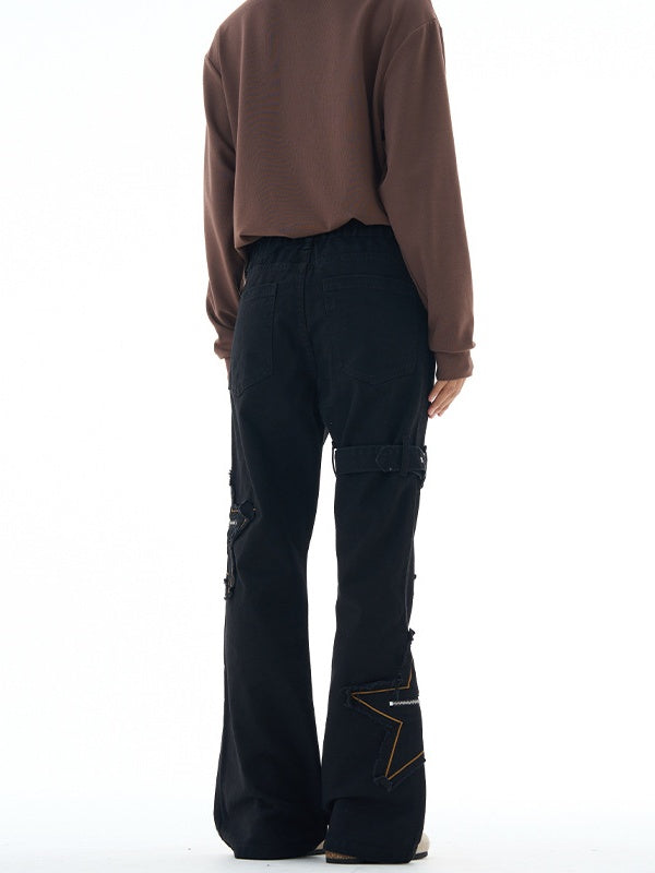 Star Embroidery Slightly Flared Casual Pants