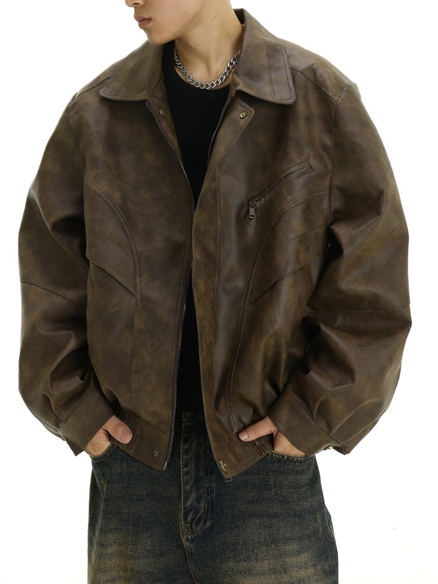 Braune Lederjacke mit Used-Look-Revers