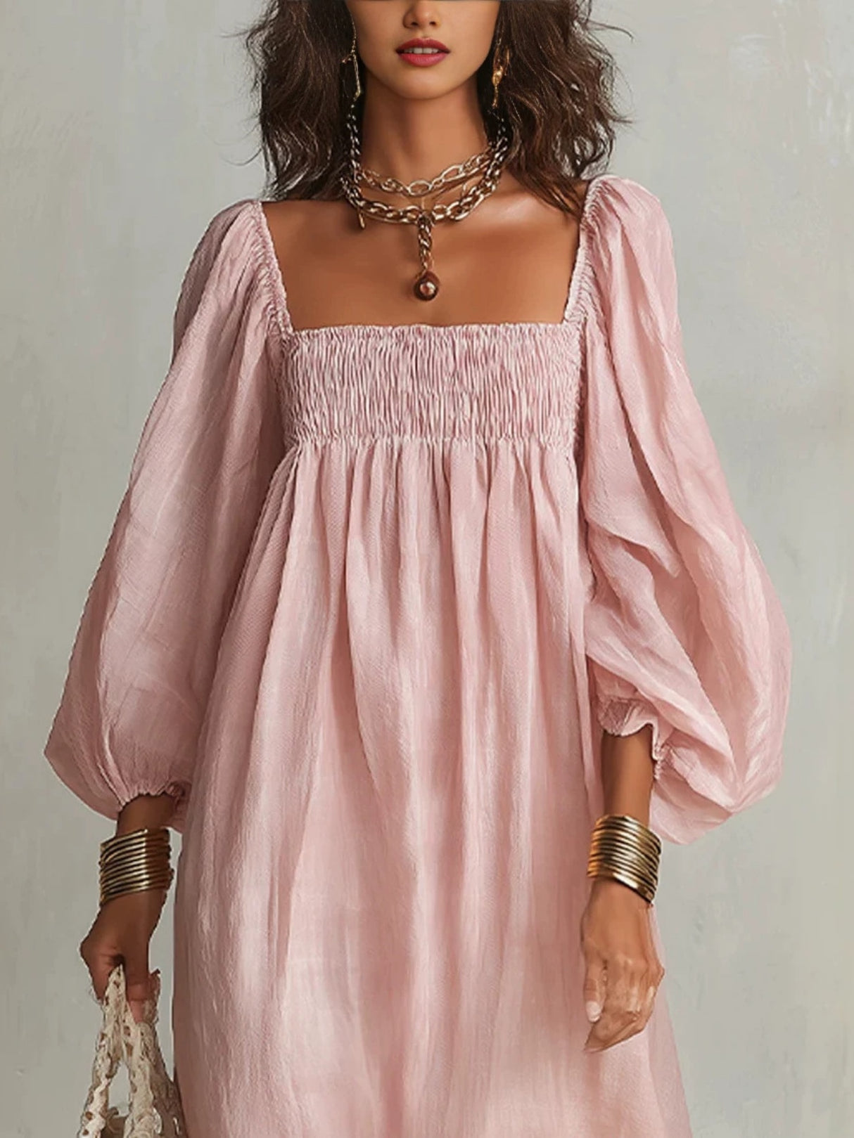 Elegant Long-sleeved Resort-style Loose Dress