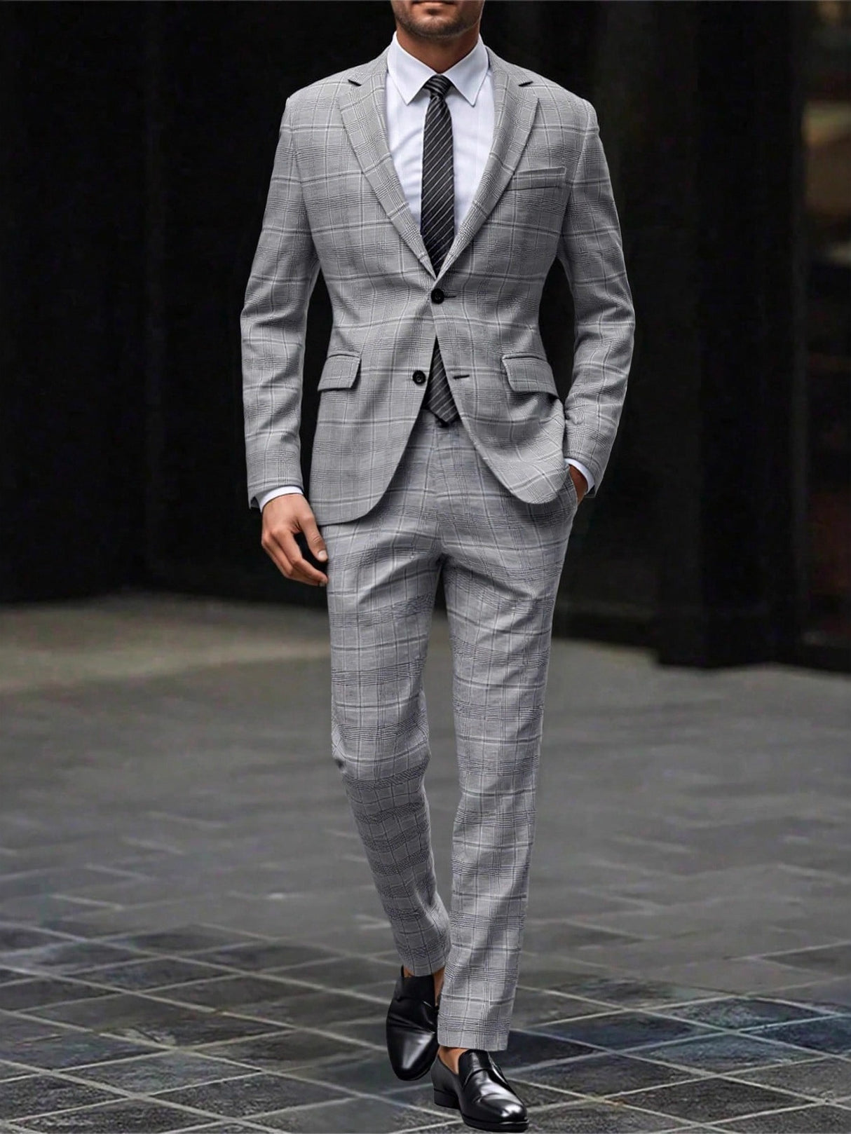 Plaid Slim-fit Business Suit 2-piece Sets Set