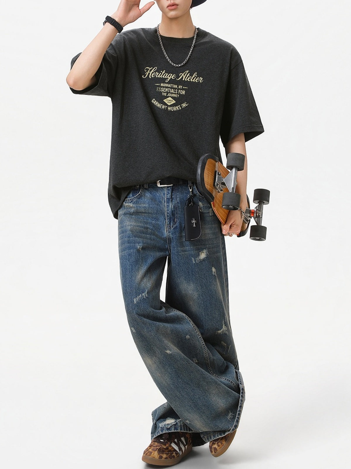 Distressed Mottled Letter Printed T-shirts