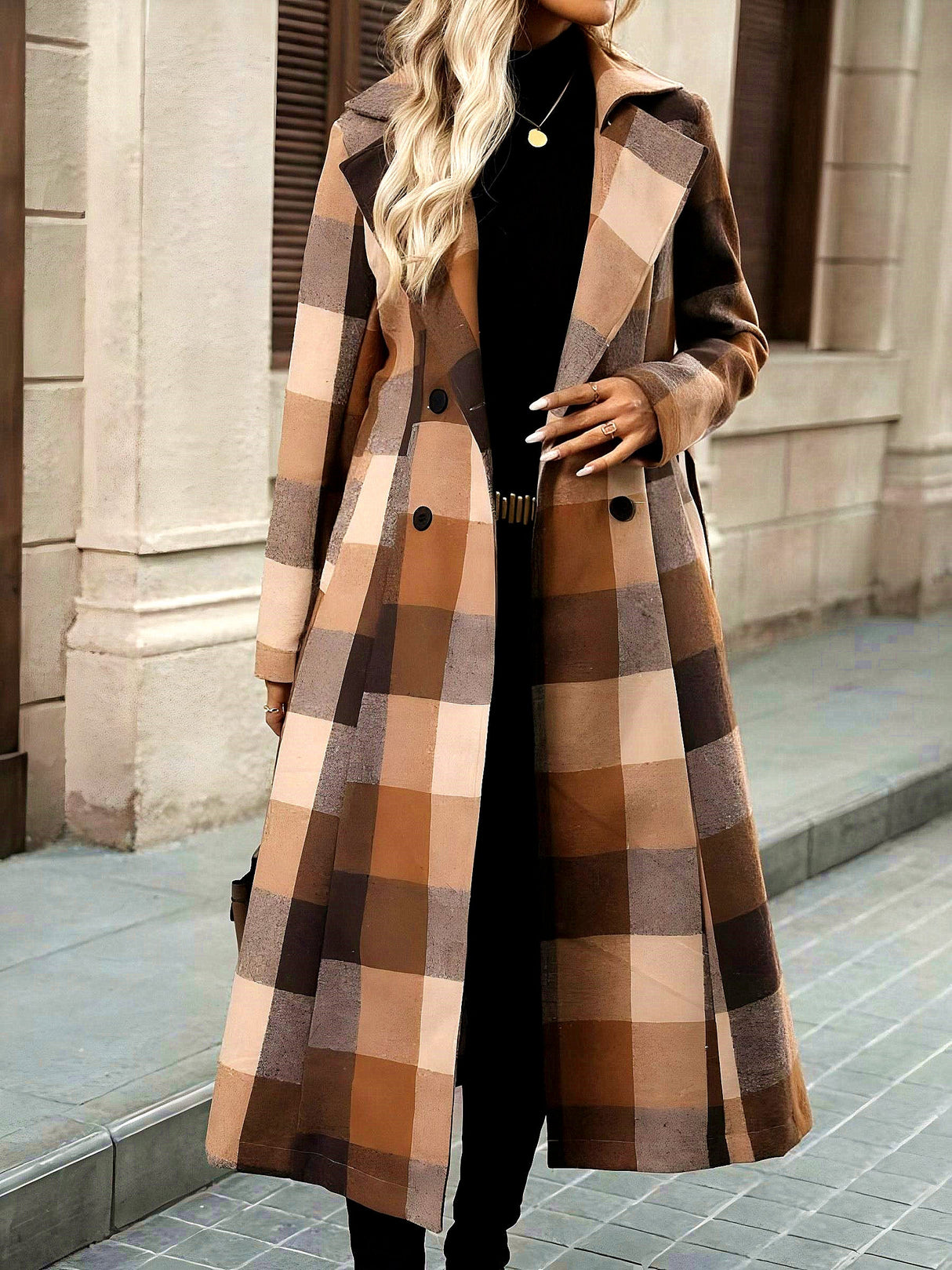 Long Coat Pockets Bandage A-line Coat