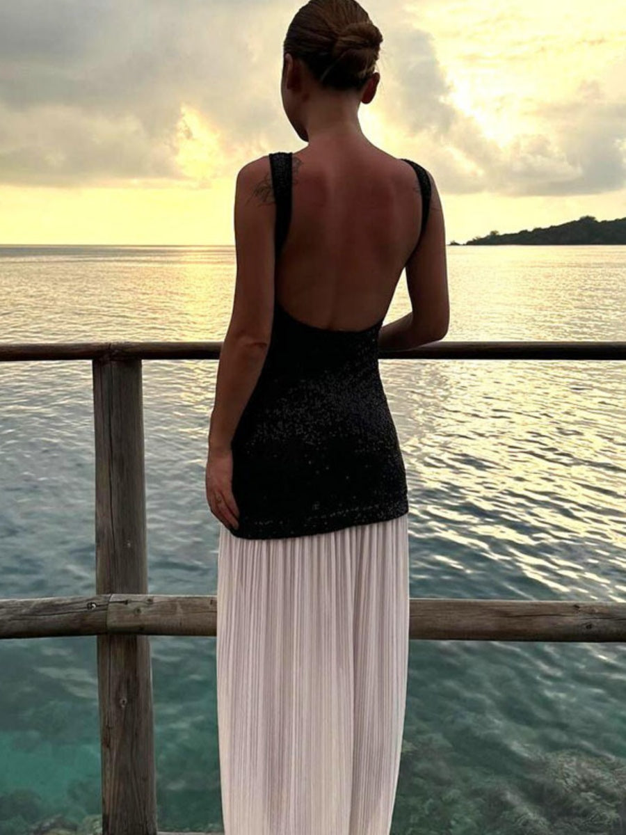 Liber Autumn Women's Sequins Black and white contrast Maxi Dresses