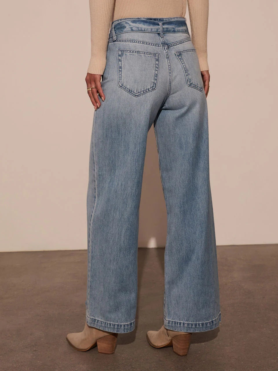 High-waisted Straps Water Wash Straight-leg Jeans