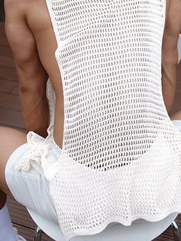 Loose-fit Perspective Hollow Out Tank Tops