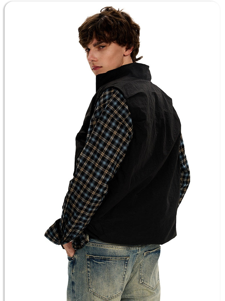 Functional Style Outdoor Stand Collar Thin Pleated Tank Tops Vests