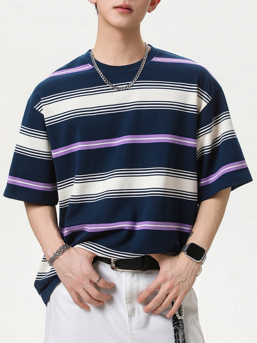 Color-blocked Stripes Loose-fit T-shirts