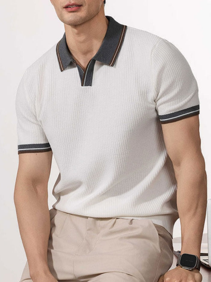 Color Matching Old Money Style Slim-fit Polo Shirts