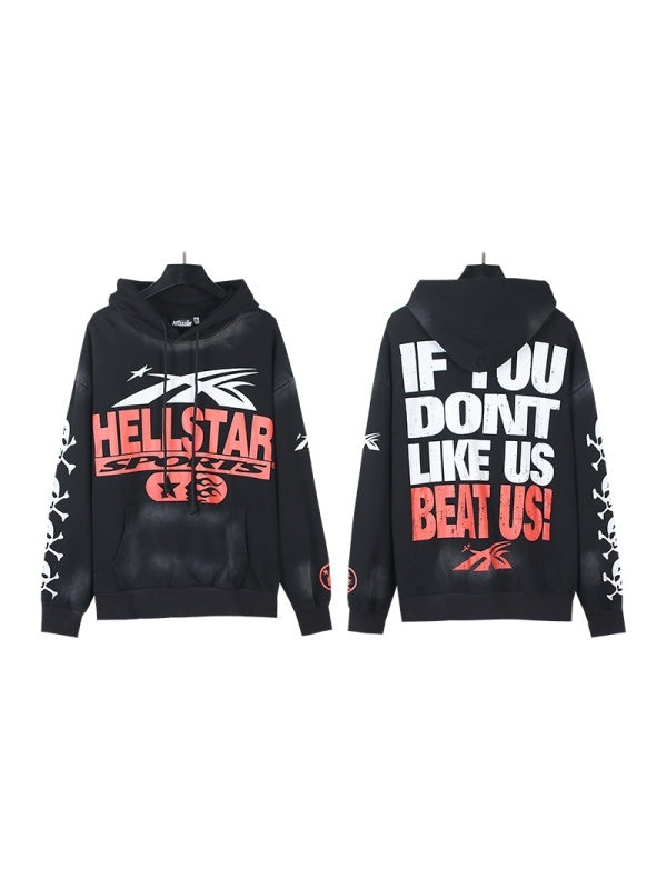 Washing Water Old Printed Hooded Sweatshirt Trousers Set