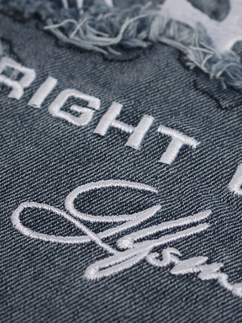 Ins Embroidery Washed Denim T-shirt