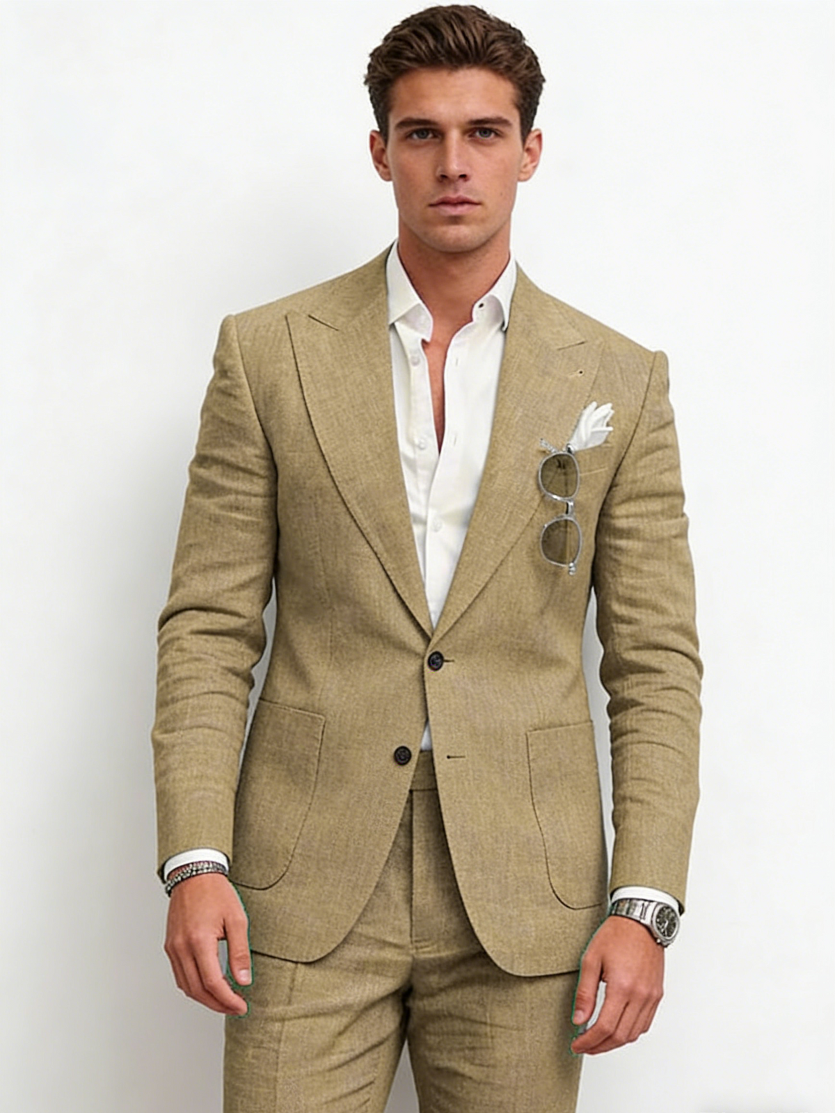 Flax Solid Color Suit Set 2-piece Sets