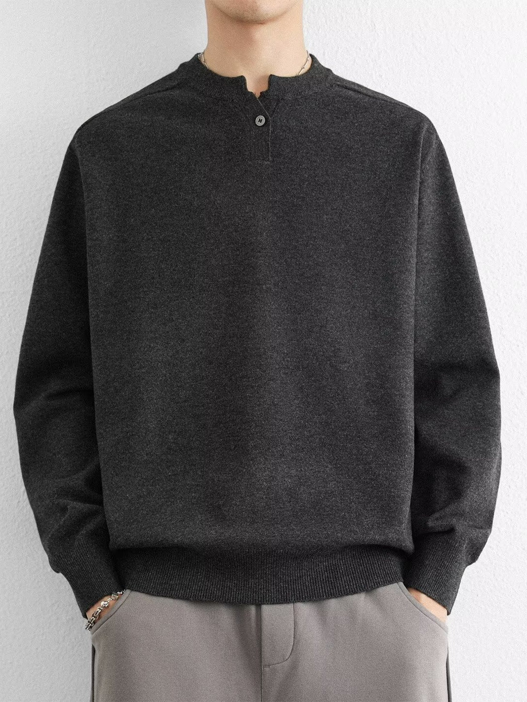 Henley-Neck Sweater