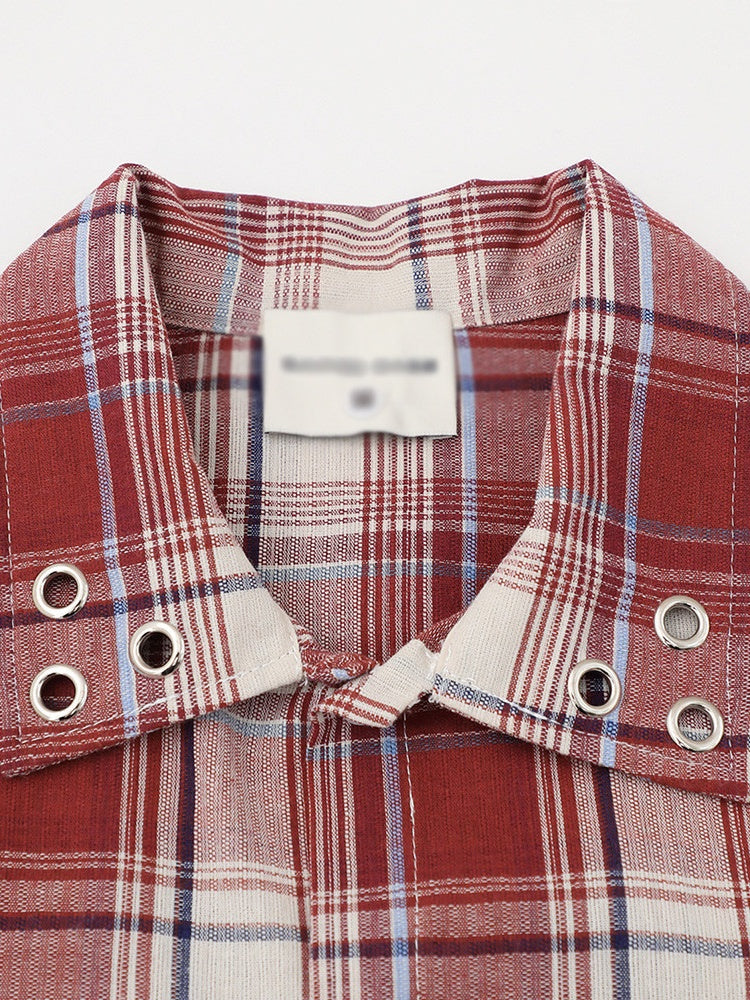 Plaid Loose-fit Letter Printed Shirts