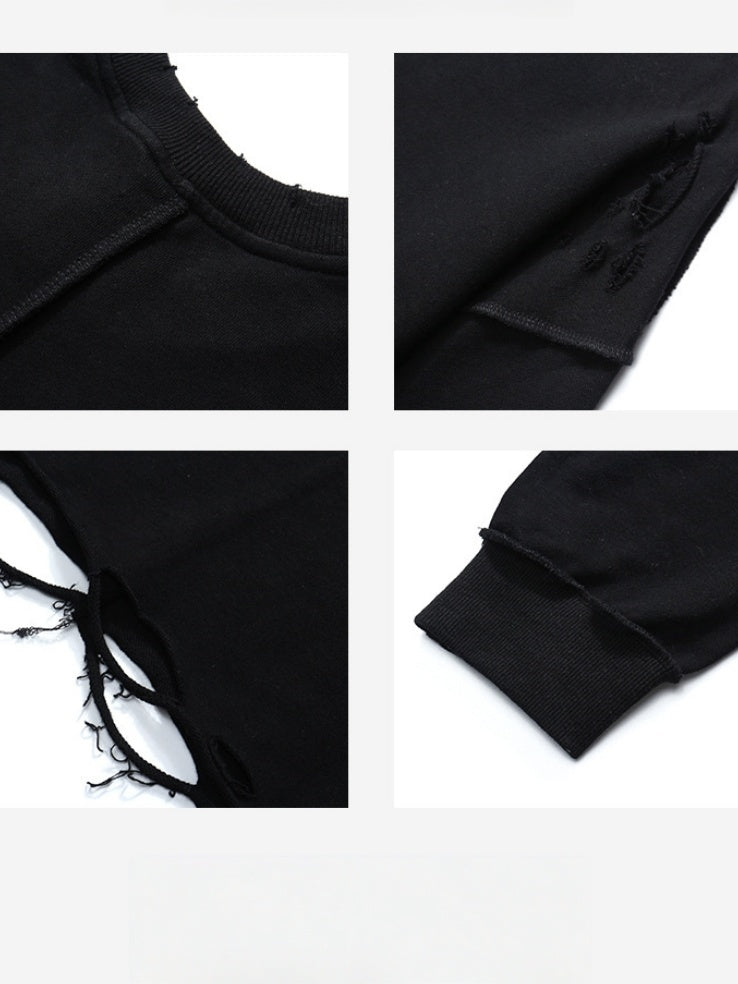Oversize Hole Loose Pullover Long-sleeved T-shirt