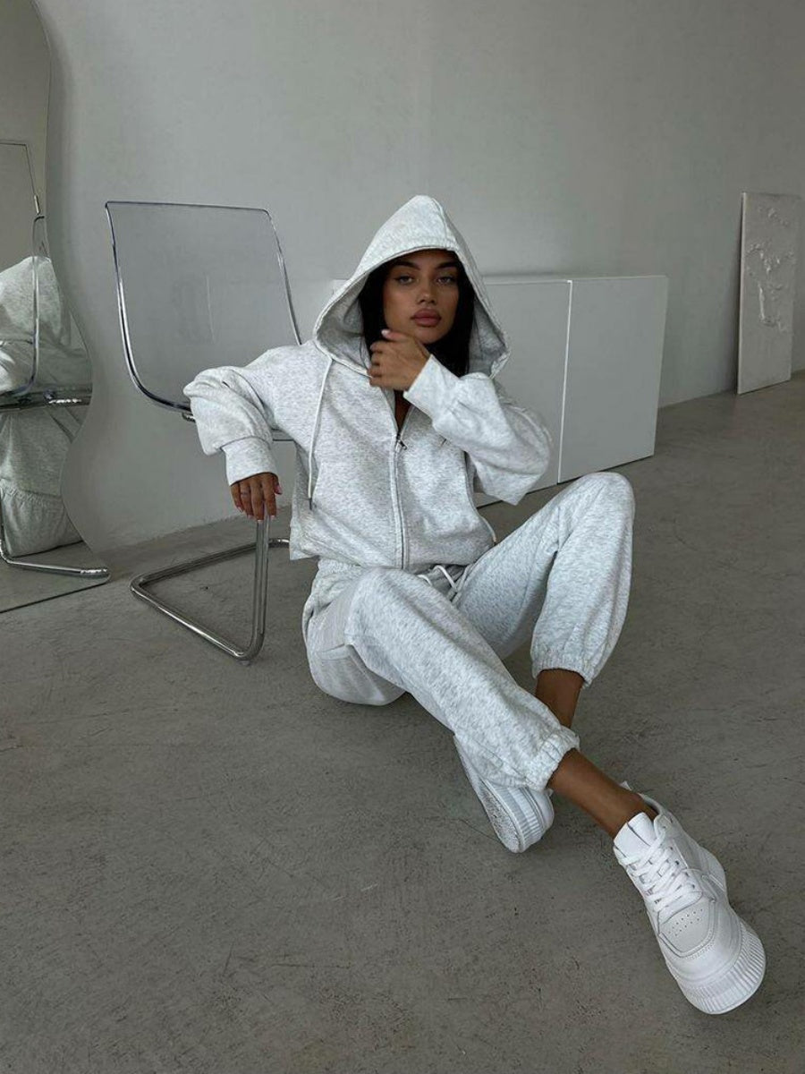 Liber Autumn women's solid color lace-up clothing Sweatshirts&Hoodies Long sleeve cardigan two piece set