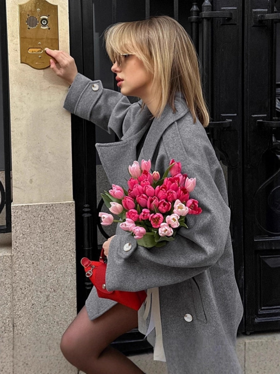 Lapel Pocket Wool Coat