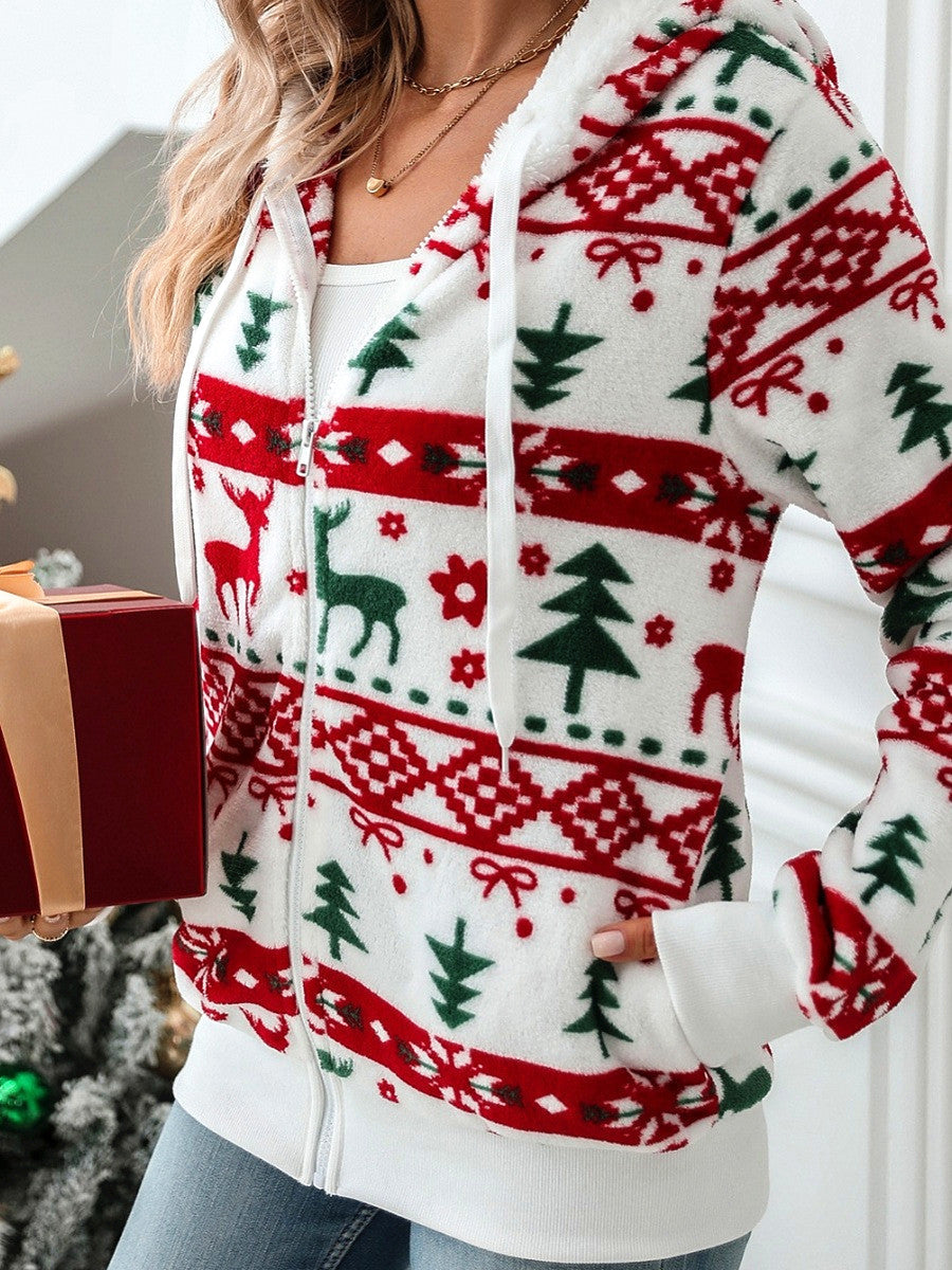 Christmas Cardigan Pocket Hooded Jacket
