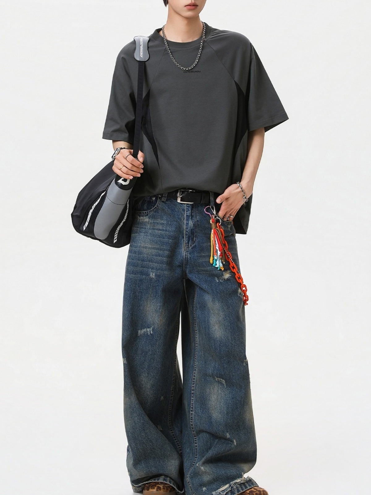 Color-blocked Mesh Patchwork Letter Print T-shirts