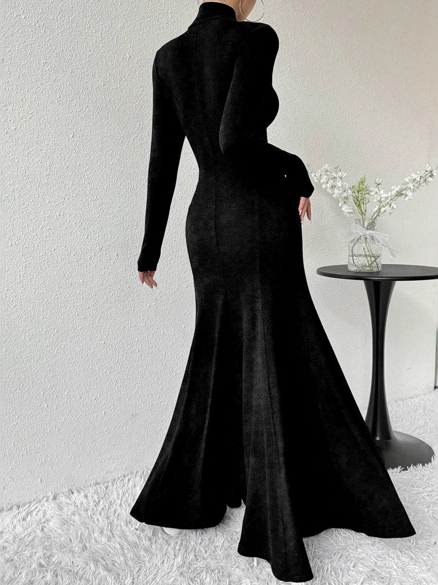 Fishtail Velvet Turtleneck Tight Fit Hip-length Dress
