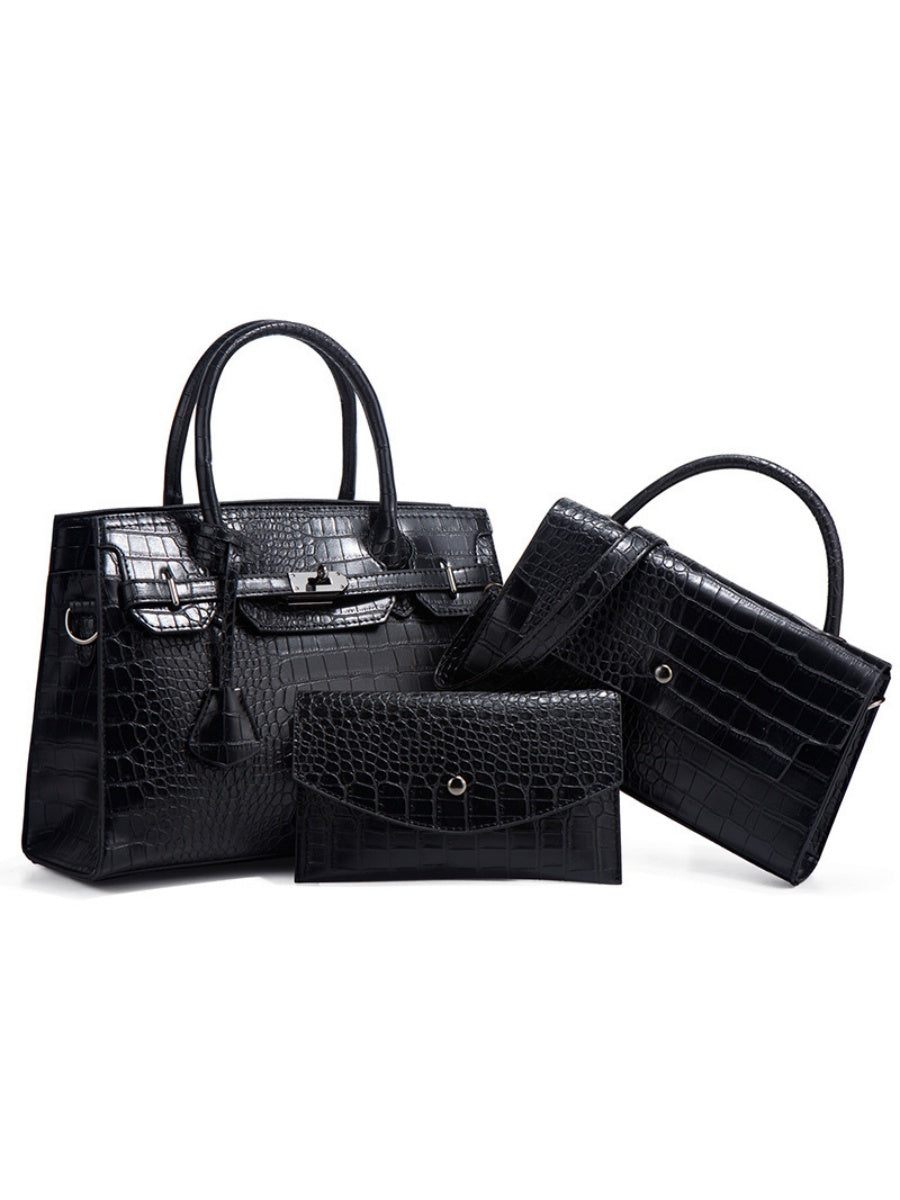Crocodile-print Handbag 3-piece Set