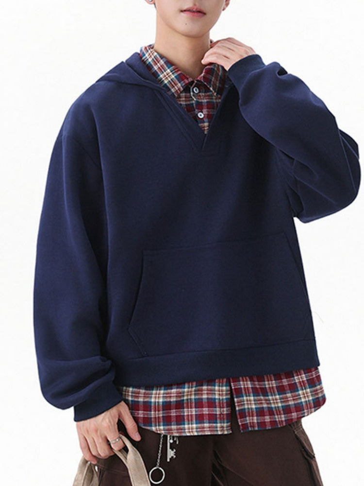 Plaid Splicing Loose Sports Hoodies