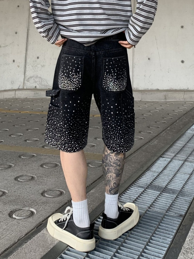 Diamond Full Diamond Hole Gradient 7 Points Denim Shorts