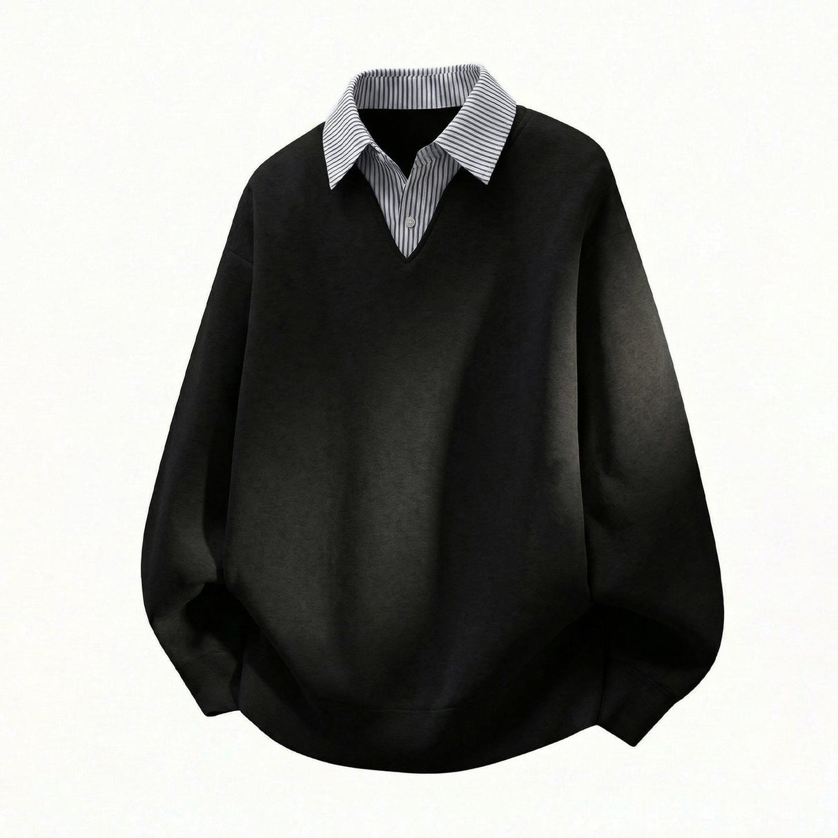 Layered-look Vertical Stripe Shirt Collar Polo