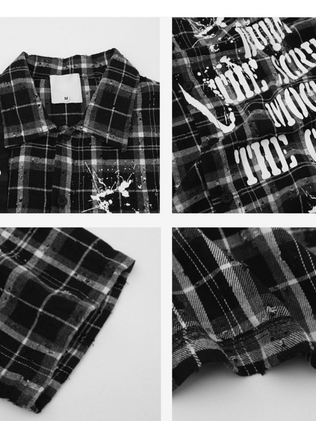 Gothic Style Splashing Ink Printed Plaid Shirts