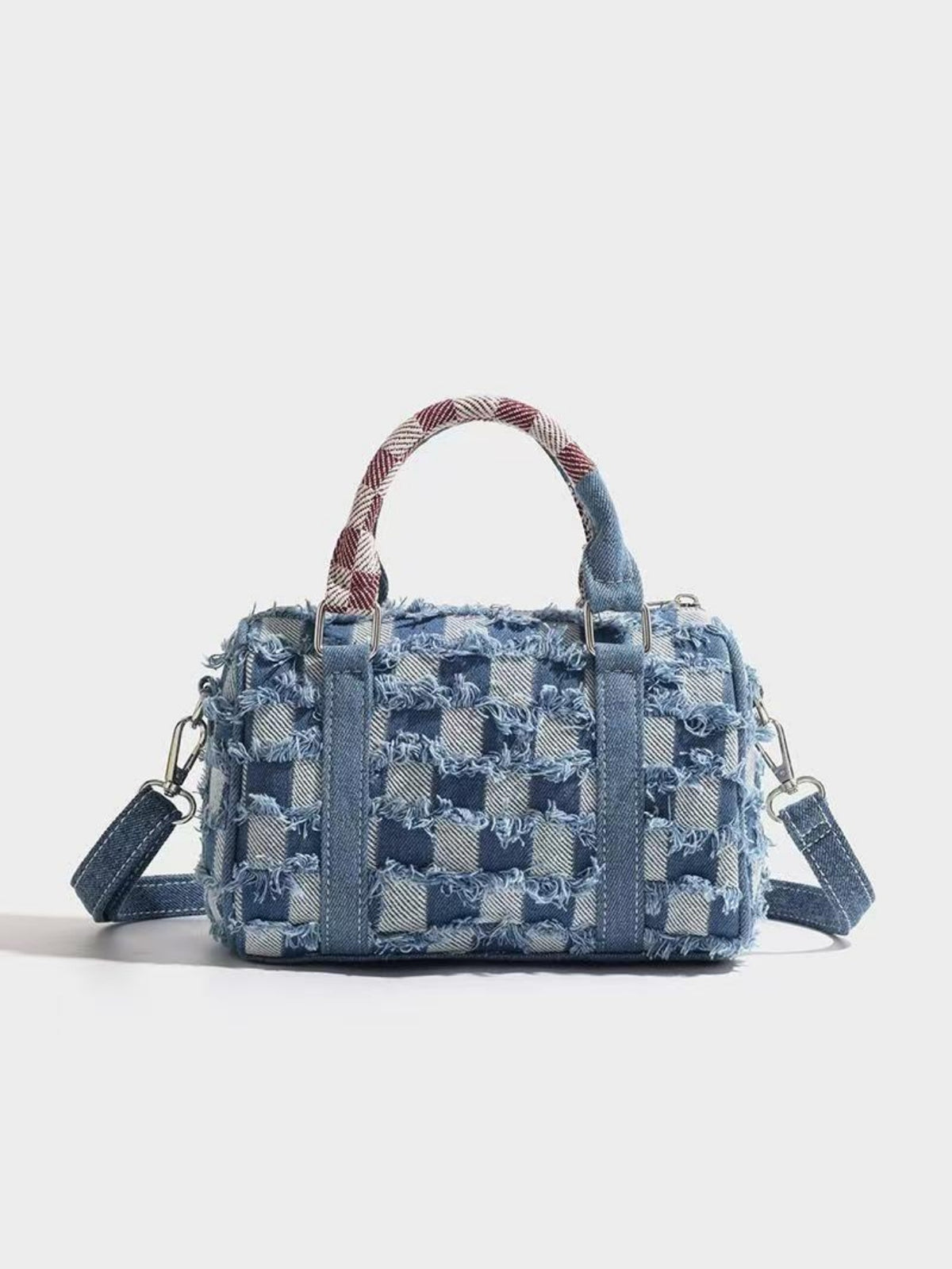 Stitch-themed Denim Patchwork Handbag