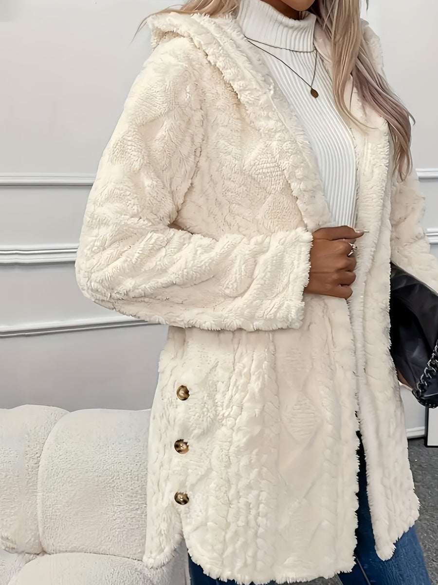 Hooded Furry Loose Button Coat