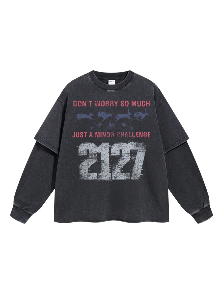 Digital Printing Washing And Aging Fake Two Pieces Yabi Long T-shirt